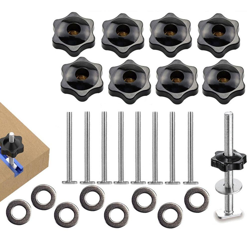 4pcs with Gasket T-Slot Bolts Galvanized Star Knobs Professional T Track Bolts T Track Accessories