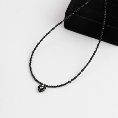 Heart Necklace Vivid Adjustable Length Silver Black Beads