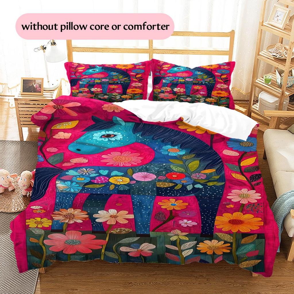 1PC Horse Bedding Quilt Set Quilt Cover Pillowcase Home Decoration Birthday Gift (1 * duvet cover + 2 * pillowcase, without core)