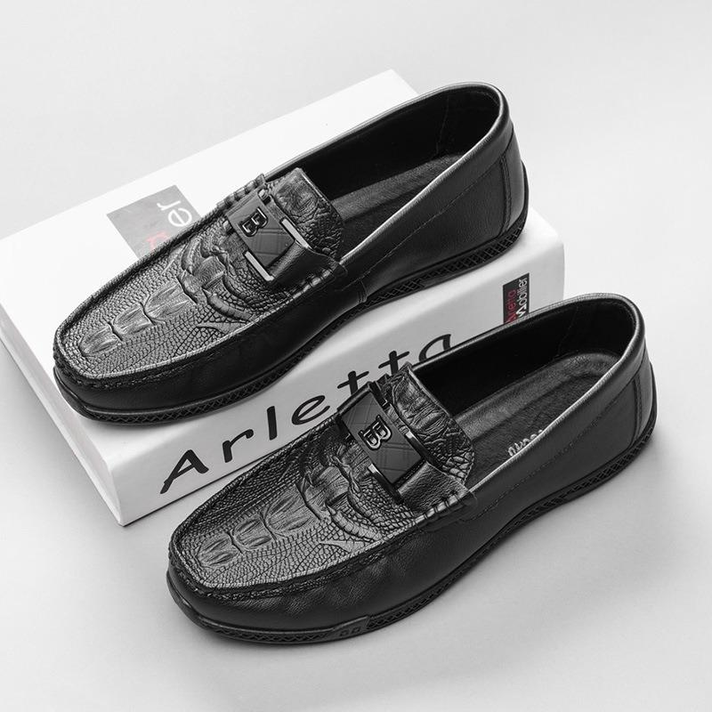 

Doudou shoes men s crocodile pattern leather shoes men s high-end business casual foot lazy shoes 44 чёрный