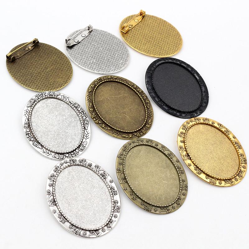 New Fashion 5pcs 30x40mm Inner Size Antique Silver Plated Gold Color Bronze Black Pin Brooch Simple Style Base Setting Pendant