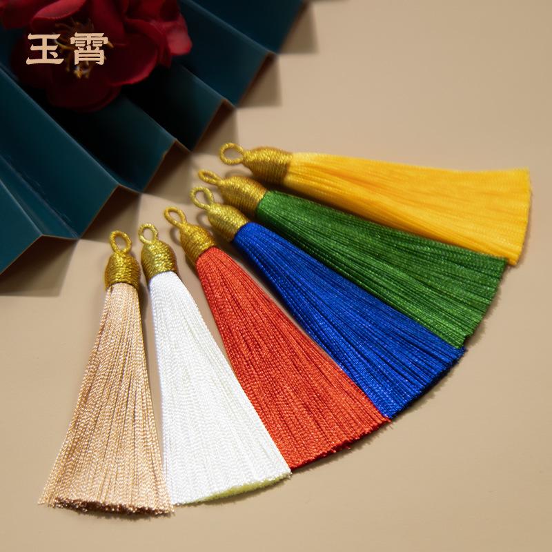 8Cm Pull Ring Gold Silk Threaded Cap Fringed Spike Polyester Fringed Antique Hanging Spike Bookmark Sachet Jewelry Accessories