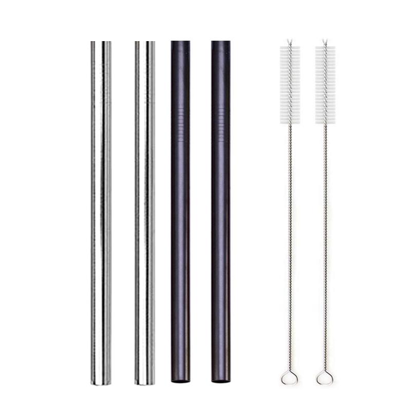 4-teiliges Set aus wiederverwendbaren Metall-Strohhalmen aus 304 Edelstahl mit 12 mm Durchmesser für Bubble Tea, Milchshakes und Boba-Trinkhalme mit 2 Bürsten