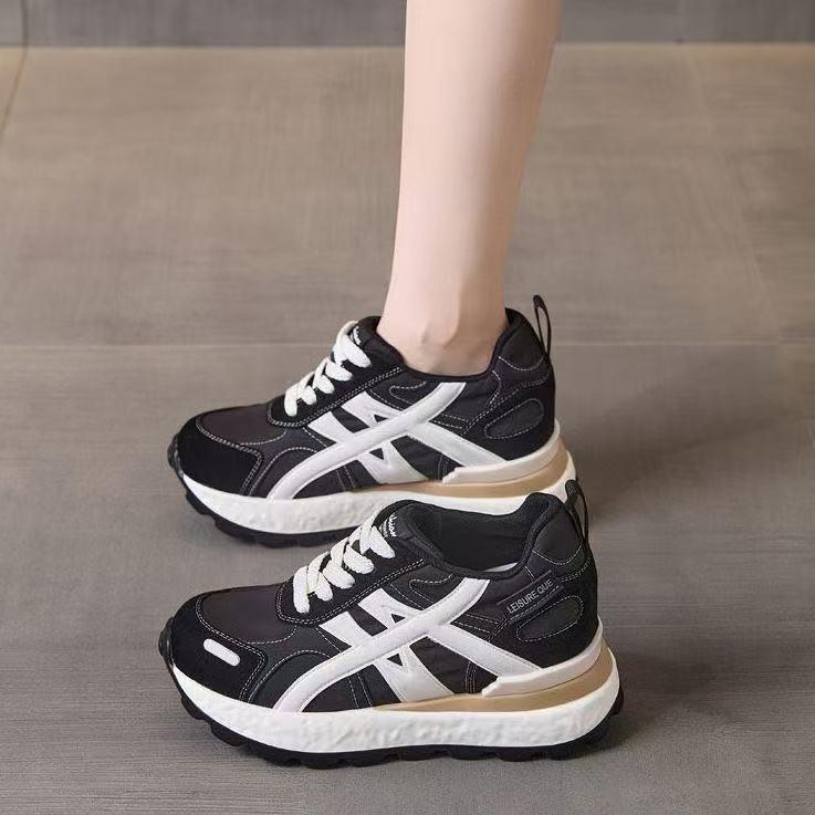 Faux Leather Forrest Gump Shoes Women's Thick-soled Inner Height Increase Small Women's Shoes 2025 Versatile Casual Sports Single Shoes Dad Shoes