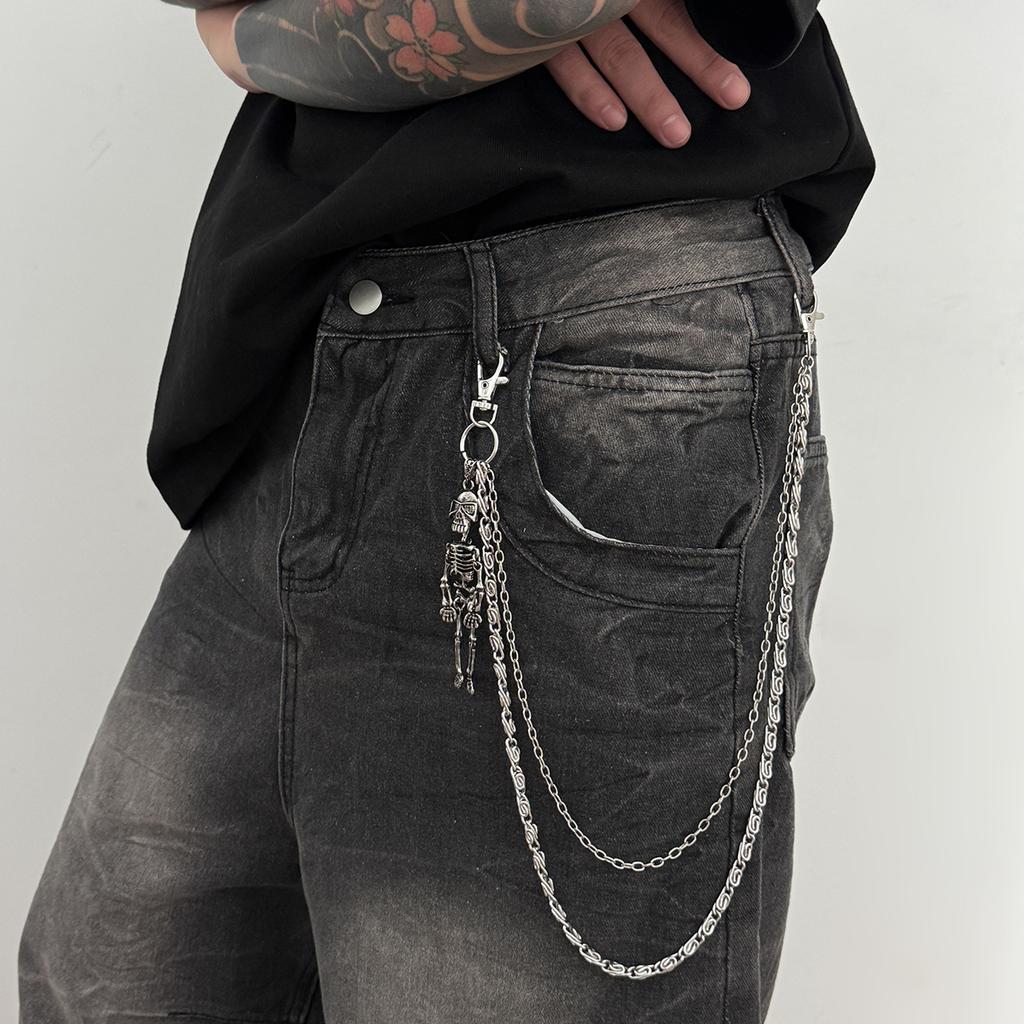 SHIXIN Goth Totenkopf Skelett Anhänger Gürtel Hüftkette Herren Punk Metall Hosenketten Schlüsselanhänger Ring Clip Zubehör Halloween Schmuck