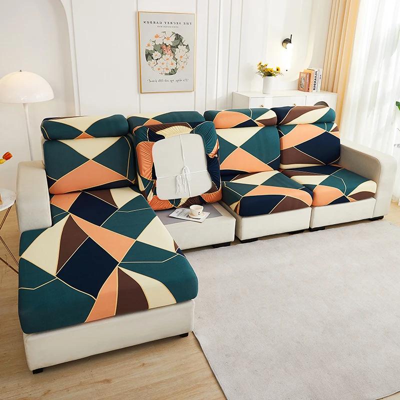 Elastischer Sofa-Sitzbezug, Vier-Jahreszeiten-Sofabezug, kratzfest, dick, mit Blumendruck, flexibles Sitzkissen mit elastischer Unterseite