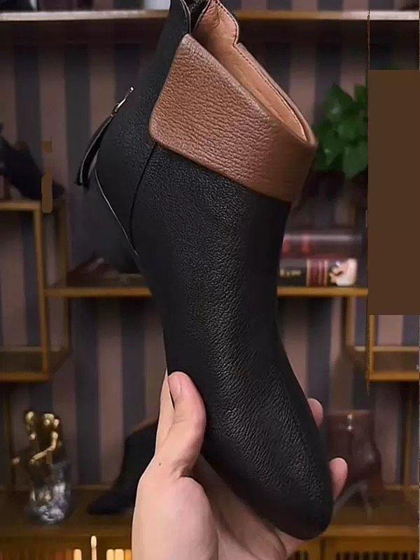 Pointed thick heel small short boots women s spring and autumn single boots soft sole soft surface versatile rear zipper elegant small leather boots 35 6980₽