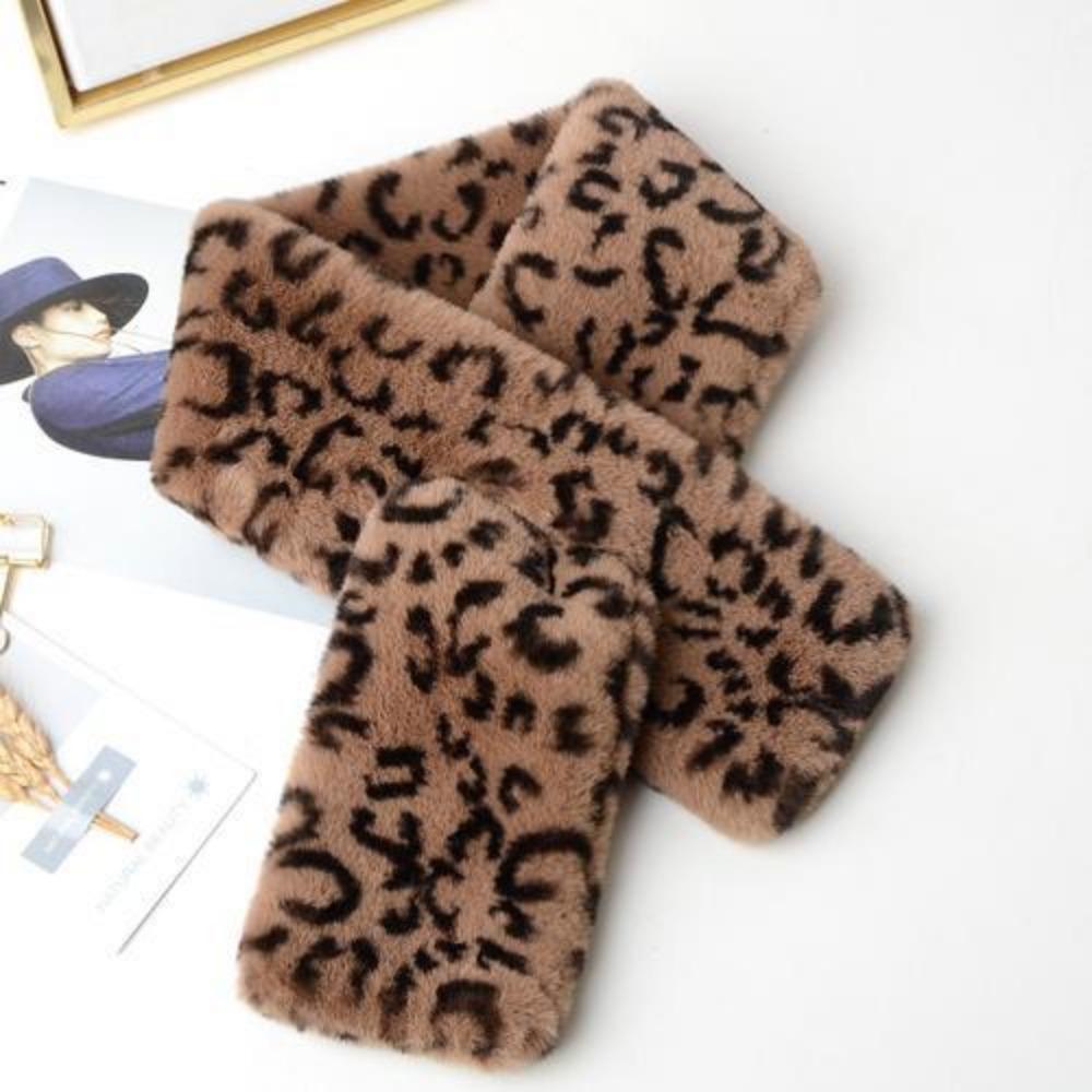 Leopardenmuster Kunstpelz Schal - Damen Winter Warm Vielseitig Kreuz-Halswärmer Damen Schals