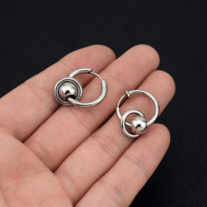 Neutral Wind Titanium Steel Earrings, Campus Youth Men's and Women's Simple Ball Ring Earrings, No Ear Clips