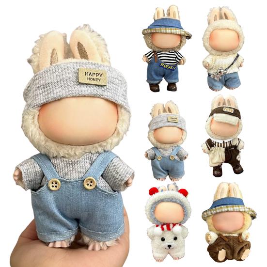 17cm Doll Clothes Set Hat Overalls Doll Outfit Playtime Doll Attire Easy Dressing Fashion Accessories
