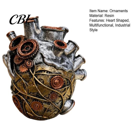 Study Room Decorative Ornament Heart Shape Vase Decor, Resin Flower Pot, Retro Multi Hole Sculpture Planters, Funny Table Centerpiece for Living Desk