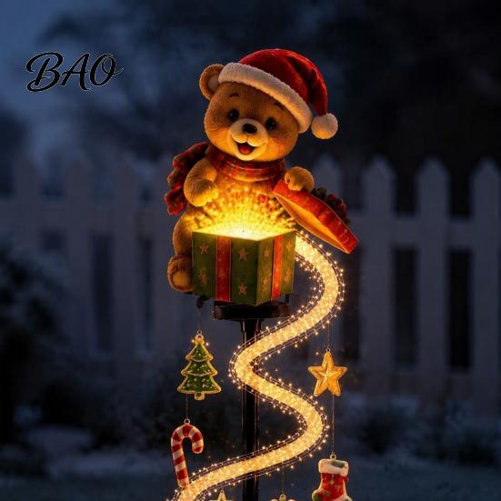 Decorative Light Stakes Solar Christmas Garden Stake Light, Cute Gingerbread House/Elf Boy/Bear Outdoor Waterproof Pathway Lighting for Yards
