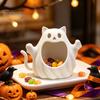 Ghost Figurine Storage Holder 3D Printed Halloween Cat Holder, Decorative Kitten Statue with Cute Spooky Home Decorations Hollow Storage, Candy Bowl,