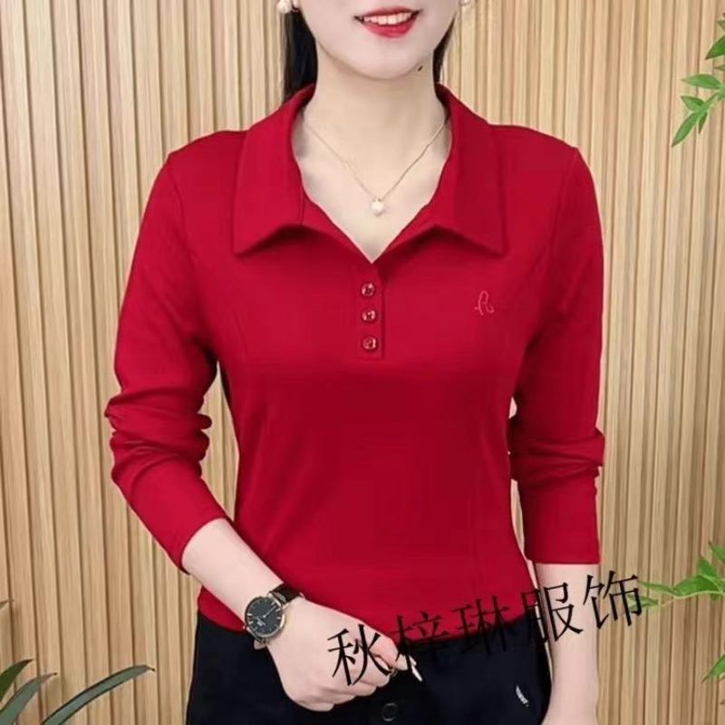 Women S Long Sleeve Polo Shirt Casual Slim Fit Solid Color Top
