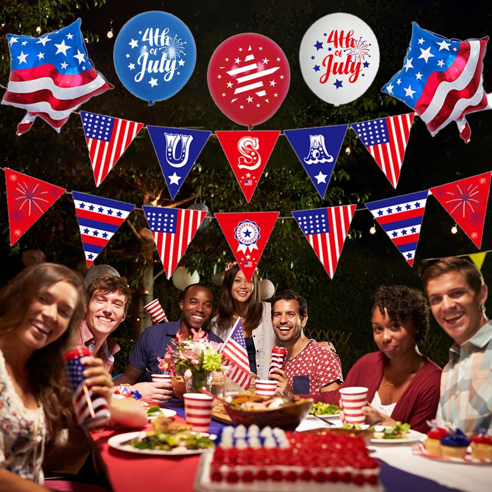 22 Pcs Patriotic Red Blue White Party Decoration Set Patriotic Banner Flags Balloons for 4th of July