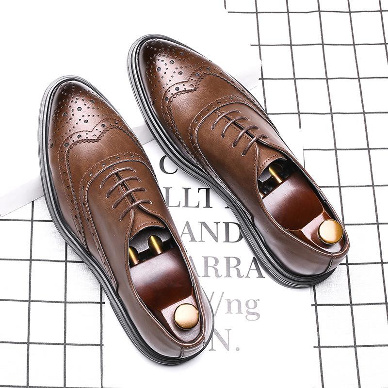 Spring New Product Business Dress Leather Shoes Men'S Lace-Up Leather Shoes British Brock Engraved Men'S Shoes 3019-R