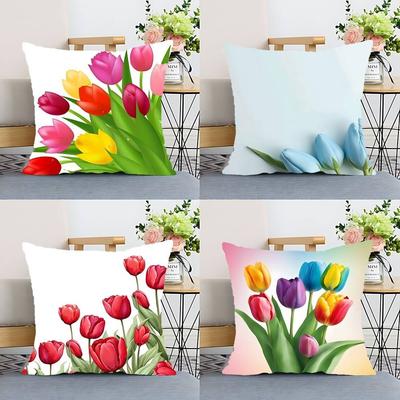 Tulip Pillow Case Cushion Cover Polyester Pillowcase Decorative Sofa Cushion Pillowcase Home Decor