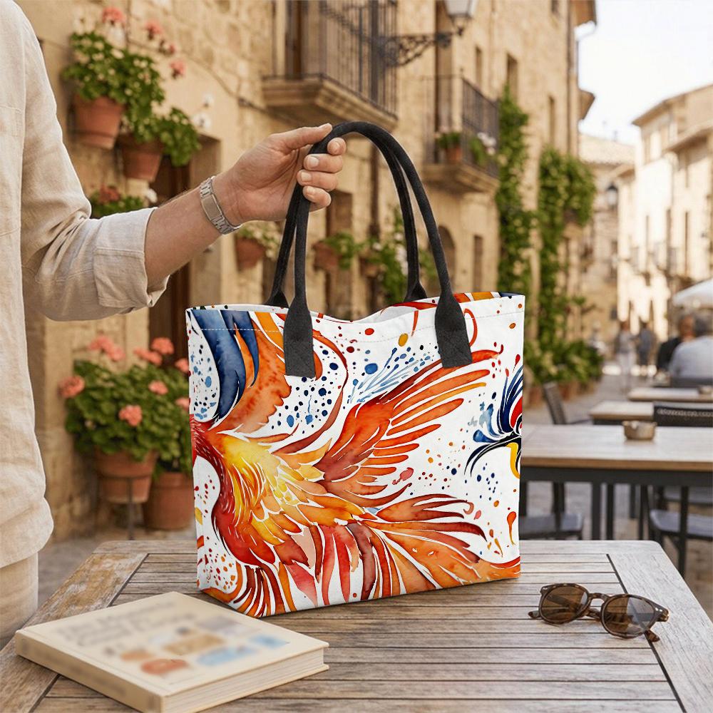 Watercolor Phoenix Print Tote Bag Large Shoulder Bag for Daily Use