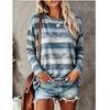 Damen Langarm-T-Shirt Vintage Ausgeblichener Farbblock Streifenprint Rundhalsausschnitt Lässige Herbst-Oberteile