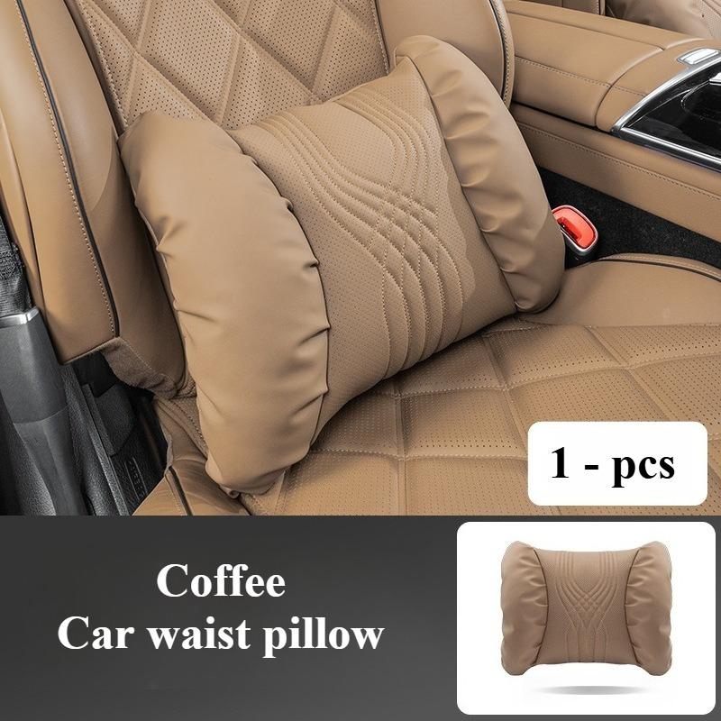 HQZQB1 Luxury Nappa Leather Car Neck Pillow and Seat Pillow Soft Car Headrest Waist Pillow Seat Accessories Car Headrest and Lumbar Set
