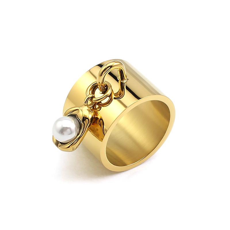 High-end able Retro Unique Stainless Steel Plated 18K Gold Snowflake Pearl Ring Jewelry for Women 6
