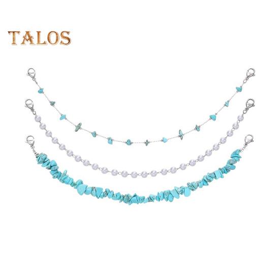 

3 шт. унисекс-цепочка для волос в стиле бохо с неровными бирюзовыми камнями и цветочным декором, цепочка для шляпы, простая установка, аксессуары для повседневной носки A