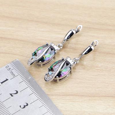 Natürliche ovale Mystic Rainbow Zirkonia-Ohrhänger aus 925er Sterlingsilber, Schmuck, Tropfenohrring für Frauen, kostenlose Geschenkbox