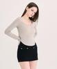 Akeumeseodeu Scoop Neck Button Long Sleeve Top [Beige]