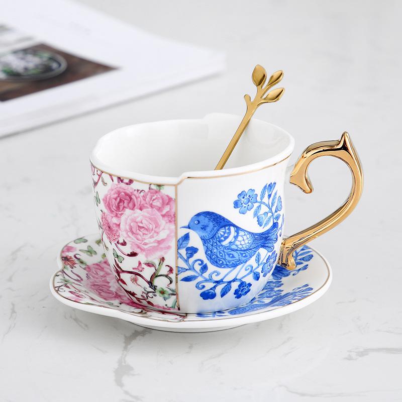 Nordic Pastoral Style British Ceramic Coffee Cup Saucer Set Ins Creative Black Tea Cup Gold Hand Afternoon Tea Cup Saucer