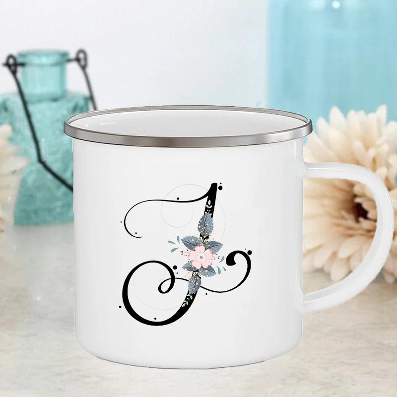 Letter Flower Mugs Wedding Creative Coffee Wine Cups Drinks Dessert Milk Juice Cup Enamel Mugs Handle Drinkware Bridesmaid Gifts