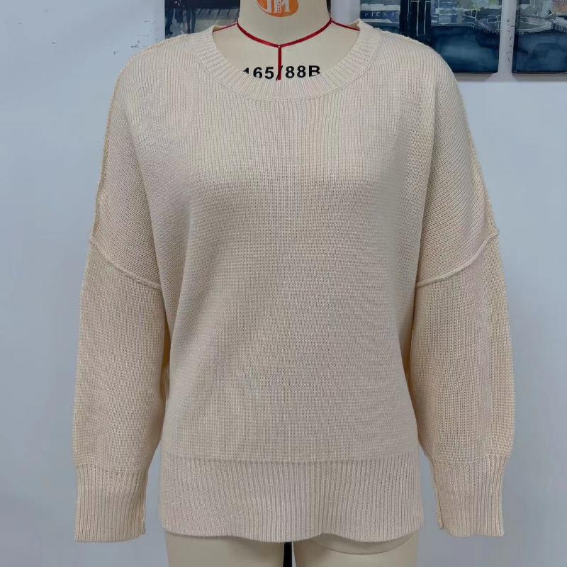 IHUASU Autumn and Winter Fashion Women's O-Neck Knit Loose Split Pullover Sweater