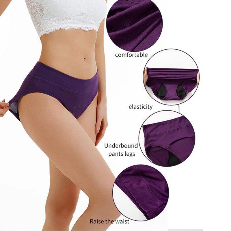 Women's Mid-waist Solid Color Menstrual Briefs Leak-proof Period Pants Breathable Absorbent Crotch Sanitary Panties