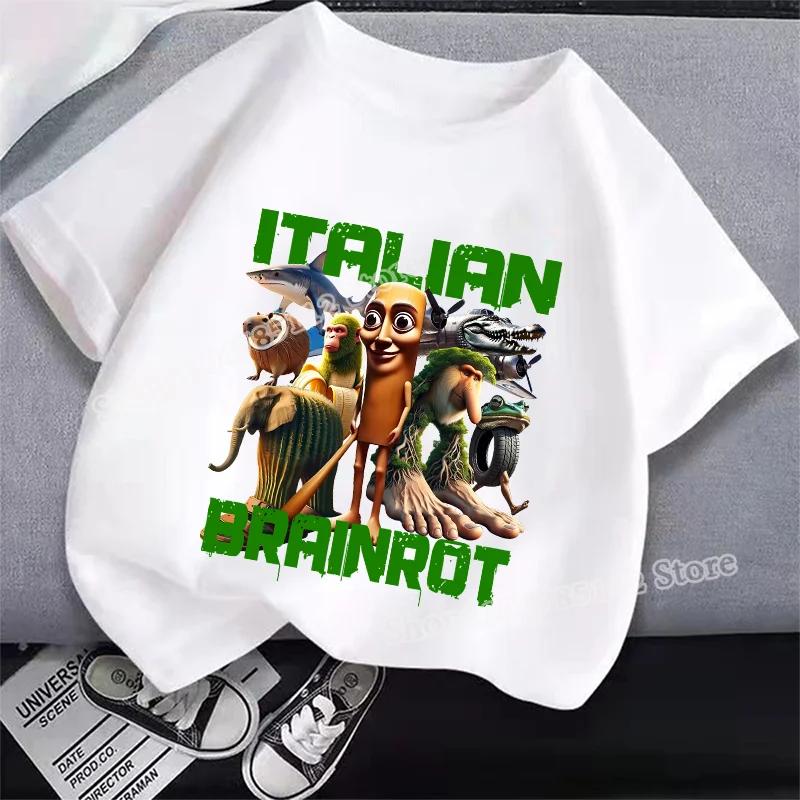 Italské Brainrot Tričko Tung Tungtung Sahur Kreslené Anime Potisk Oblečení Kulatý Výstřih Základní Chlapecké Top Savé Ležérní Košile Dárek