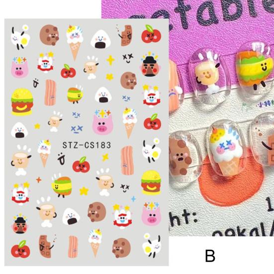 2Pcs Cartoon Nail Stickers Self Adhesive Non-Fading Exquisite Pattern Strong Stickiness Removable Decorative PVC Cartoon Animal