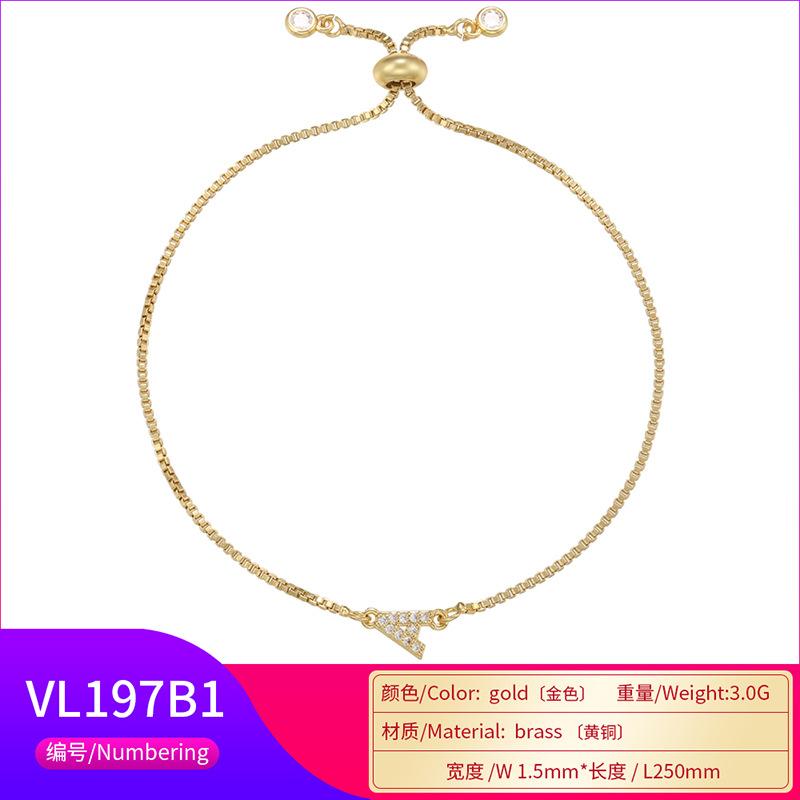 Brass Micro-Inlaid English Letter Zircon Bracelet Women'S Pull-Out Bracelet Adjustable Jewelry Vl197