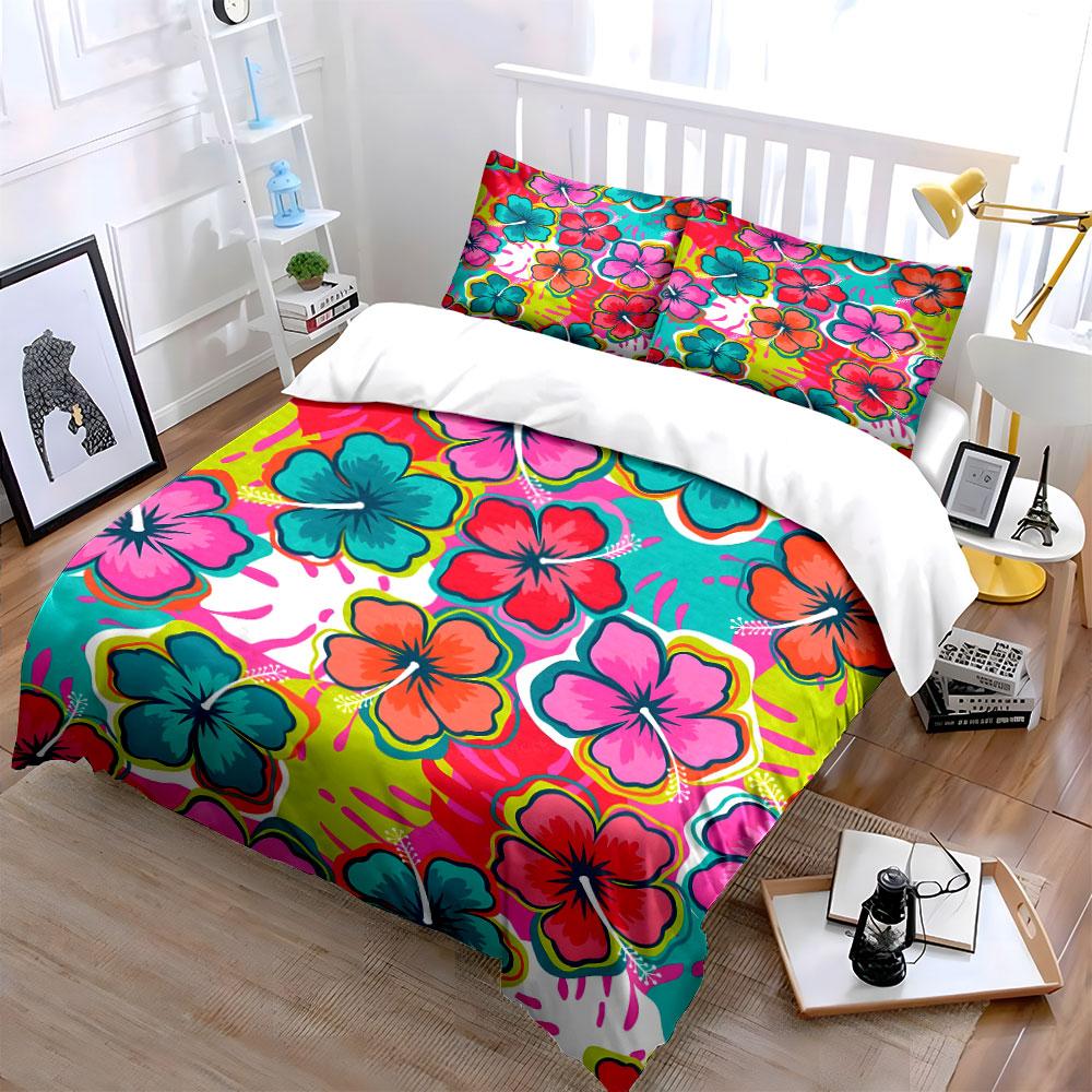 Tropical Floral Three-Piece Set Kid'S And Adults' Bedroom Decor, Exquisite Three-Piece Bedding Set Gift