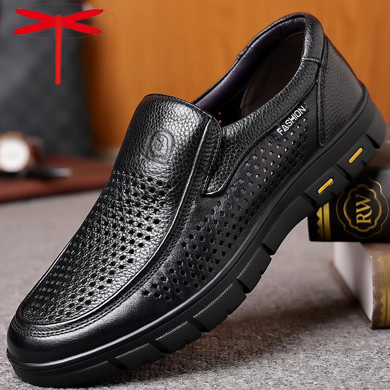 Leather Shoes Men's Leather Business Leisure In the Elderly Soft Sole One Pedal Men's Shoes Spring and Autumn New Cowhide Dad Shoes
