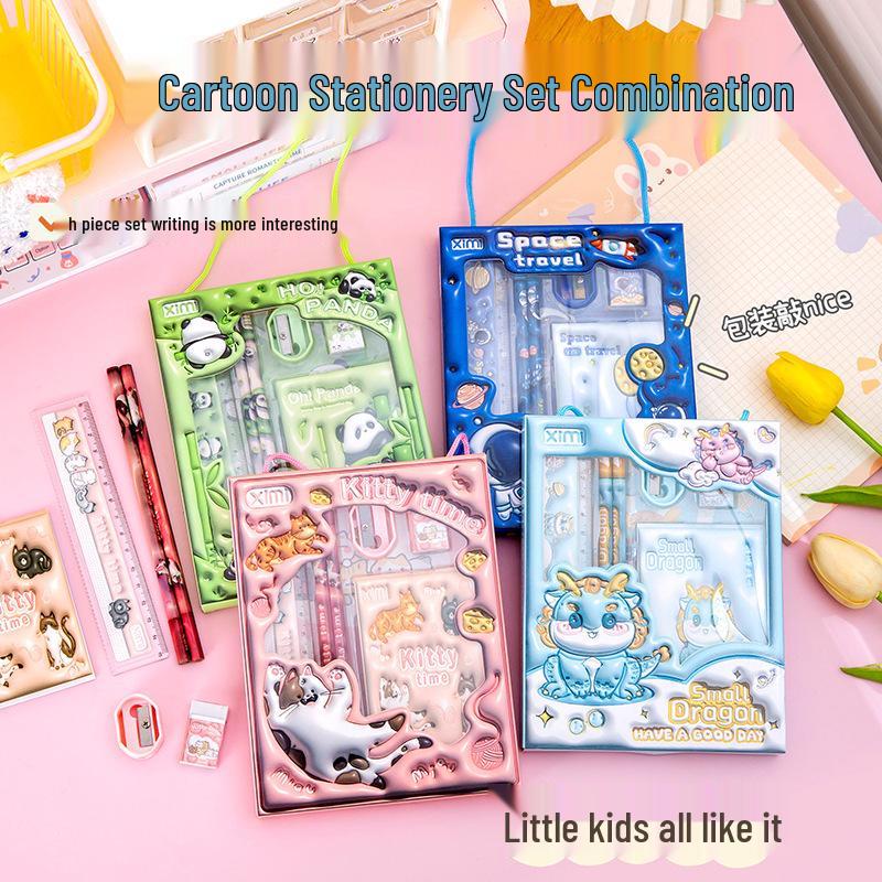 June 1st Kids' 3D Cartoon Stationery Gift Box - 6-Piece Set for Primary Students, Perfect for Back-to-School Season