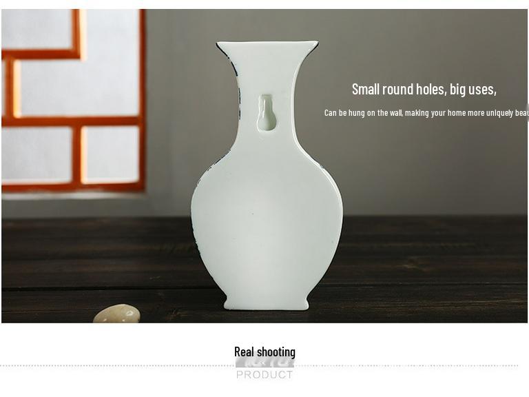 Mini Celadon Blue & White Porcelain Wall Vase: Small Hydroponic Flower Holder Ornament