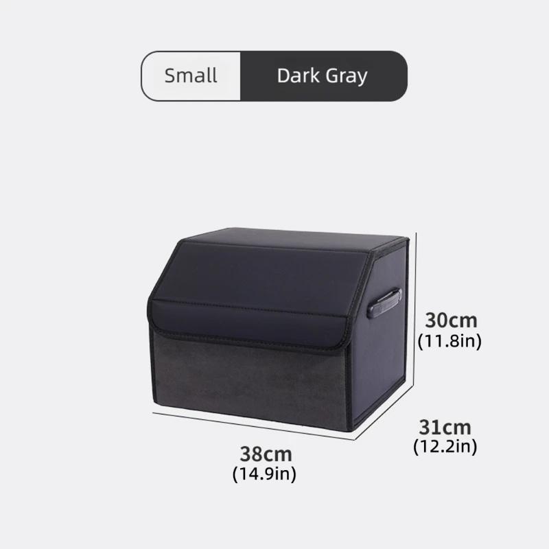 Vehicle Trunk Cargo Bin Leather-Look Foldable Storage Box with Divider, Lid, and Side Handles for Groceries and Tools