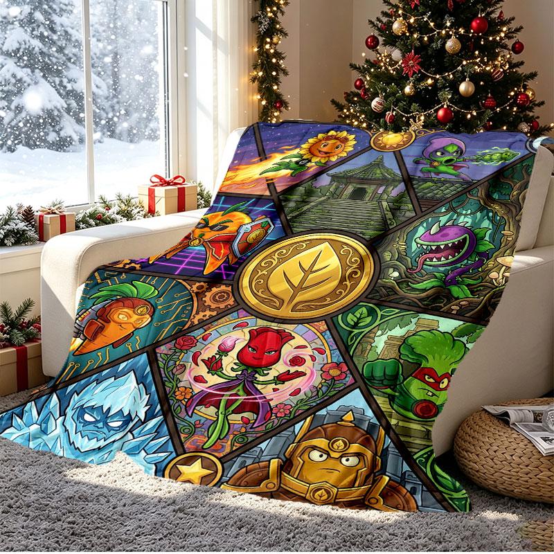 Plants VS Zombies Pattern Blanket for Home Decoration, Bed, Sofa, Car Travel, Camping, Suitable for All Seasons, Birthday Christmas Gift