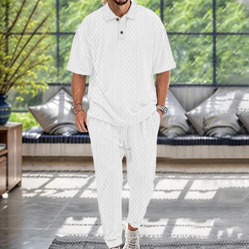 Men's Casual Trousers with Lapel Collar Heavyweight Jacquard Knit Top Plus Size Suit