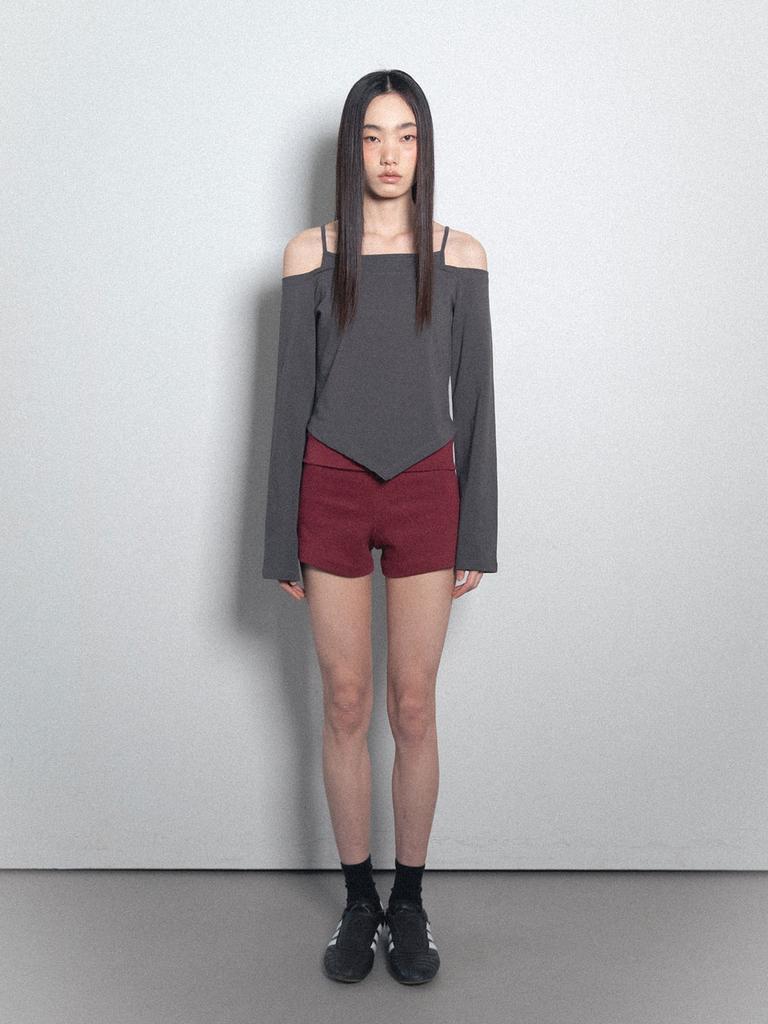 VISUS Fold Over Shorts_Burgundy