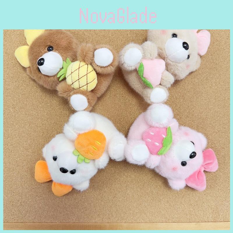 Adorable Bear Plush Toy Keychain With Fruitthemed Butterfly Bow And Metal Chain