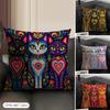 Colorful Cat Art Cushion Cover Linen Organic Fabric DoubleSided Printing Sofa Breathable Home Decor Gift Pillow Case