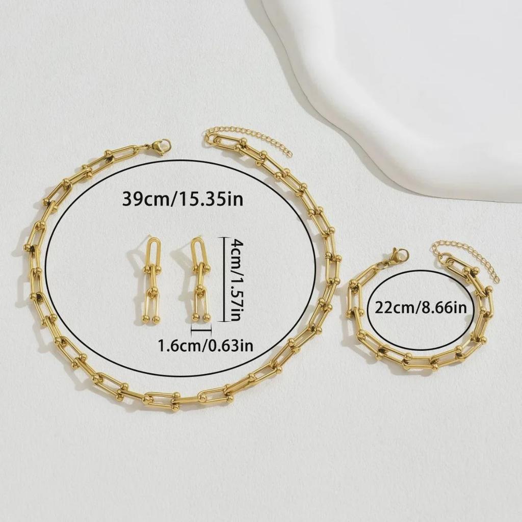 European and American Style Jewelry Set: U-Shaped Horseshoe Necklace, Earrings, Bracelet