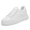 Men's 8CM Height-Boosting White Low-Top Cowhide Casual Shoes, Thick Sole, Large Sizes, Youth Fashion