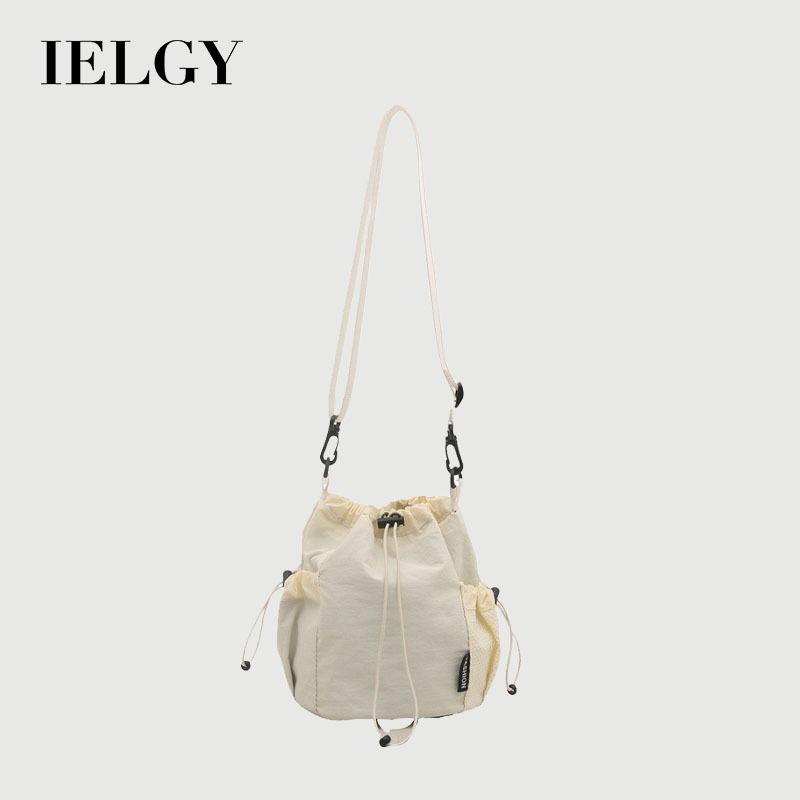 IELGY Nylon Drawstring Drawstring Pocket Shoulder Bag Simple Fashion Casual Literary Style Messenger Bag