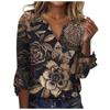 Ladies Loose Casual Three-quarter Sleeves V-neck Lace Floral Print T-shirt Top