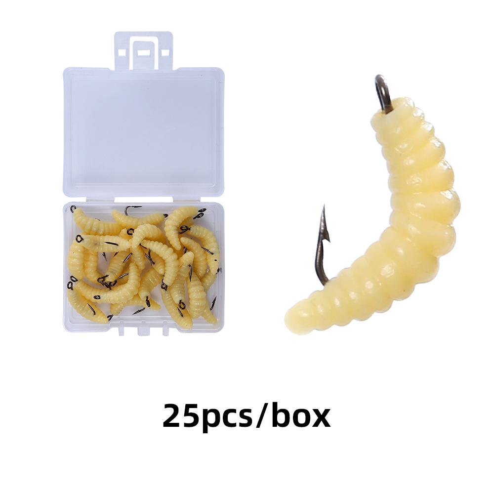 Bait15-25PCS Lure Bait with Hook Bread Worm Boxed Imitation Soft Worm Soft Bait for Mouthfish White Striped Fish Topmouth Culte